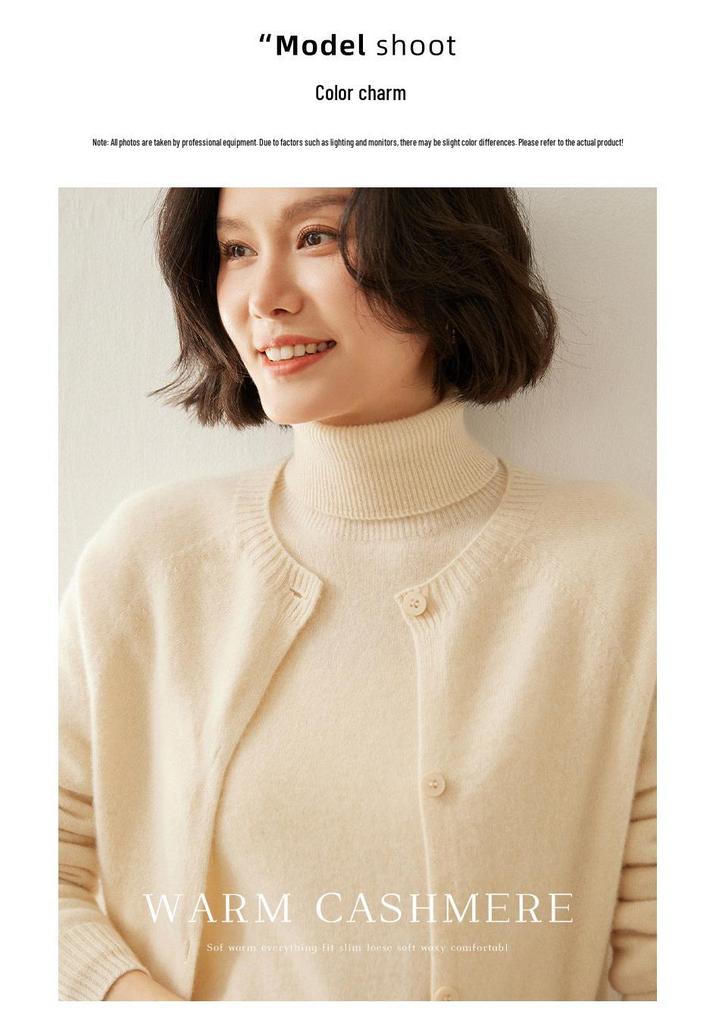 2024 Women's Round Neck Cashmere Cardigan Sweater - Autumn/Winter Loose Knitwear Coat