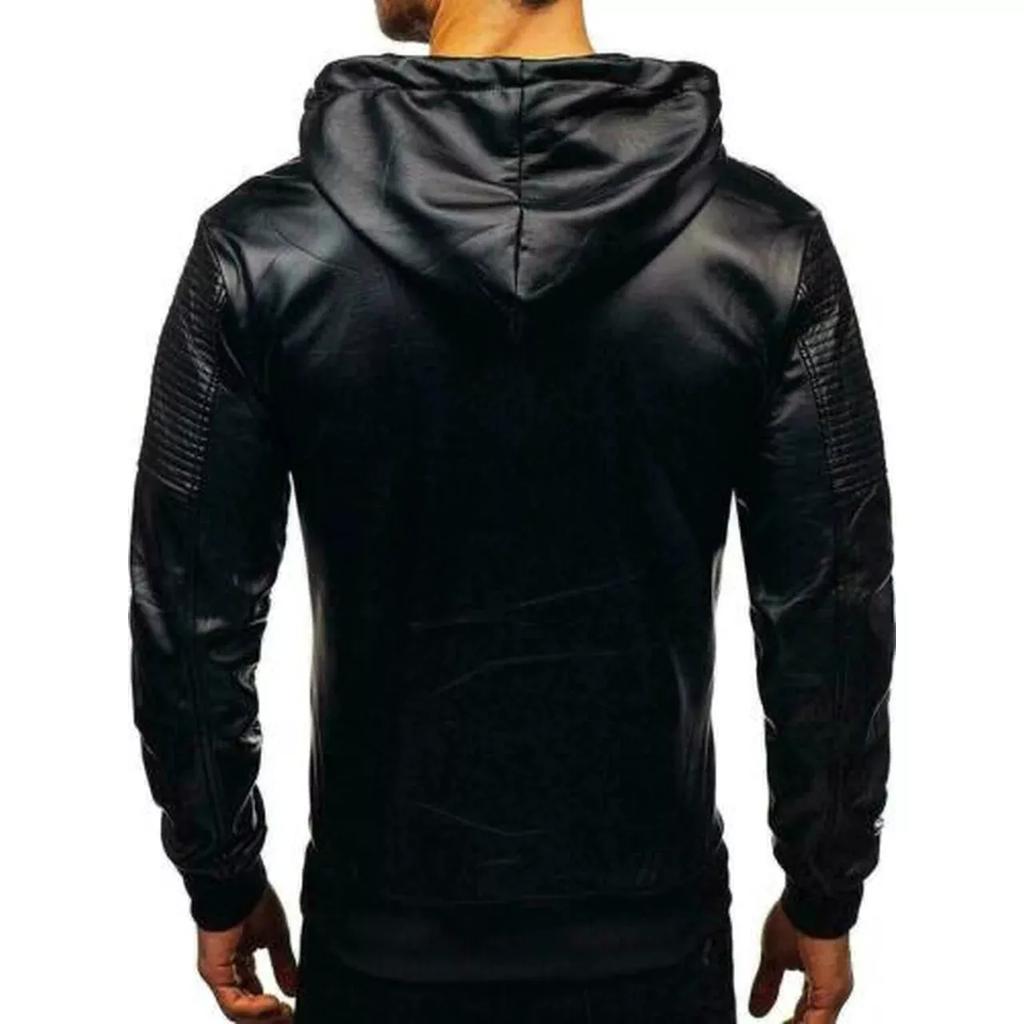 Stylish Handmade Lambskin Leather Fit Biker Black Casual Motorcycle Bike Hoodie Jacket Men