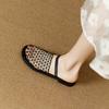 Niche Design Hollow Woven Fishing Net Surface Flat Bottom One Word Sandals Women Wear Sandals Wear Half Slippers Women