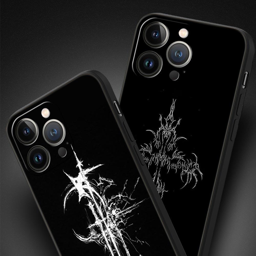 Cyber Sigil Cross Line Phone Case For iPhone 17 16 15 Pro Max 11 12 13 14 7 8 Plus SE 2020 X XR XS Cover Soft Black