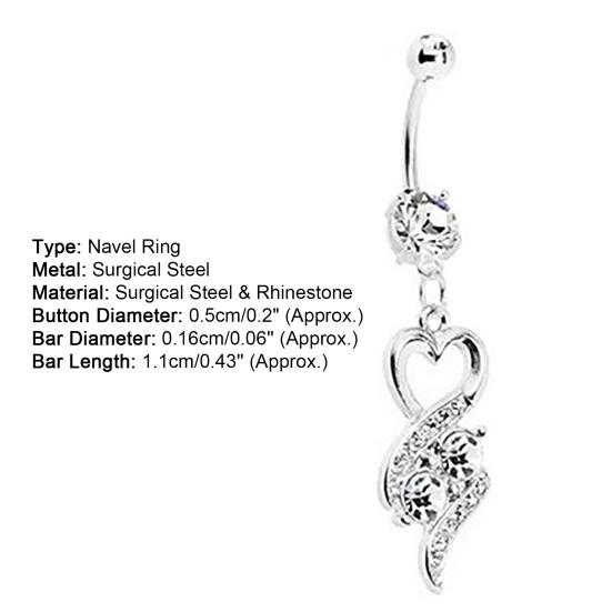 Mode Chirurgenstahl Herz Strass Bauchnabelpiercing Nabelschmuck