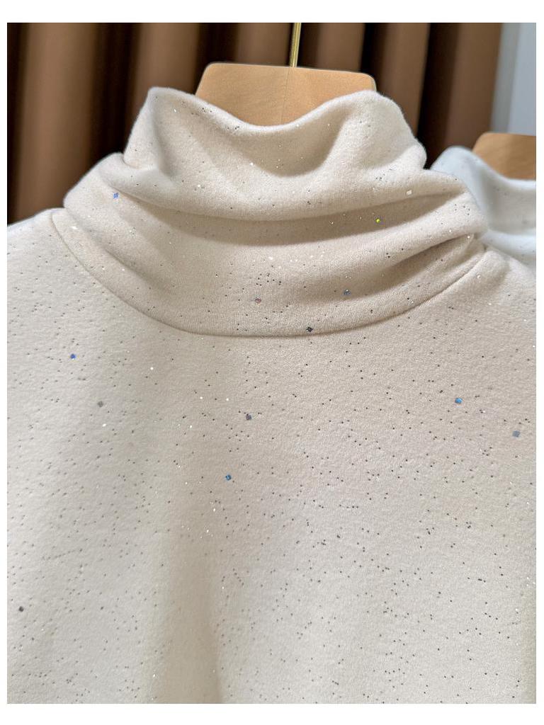 Women's Sequined High-Collar Brushed Corduroy Long Sleeve Shirt - 270g