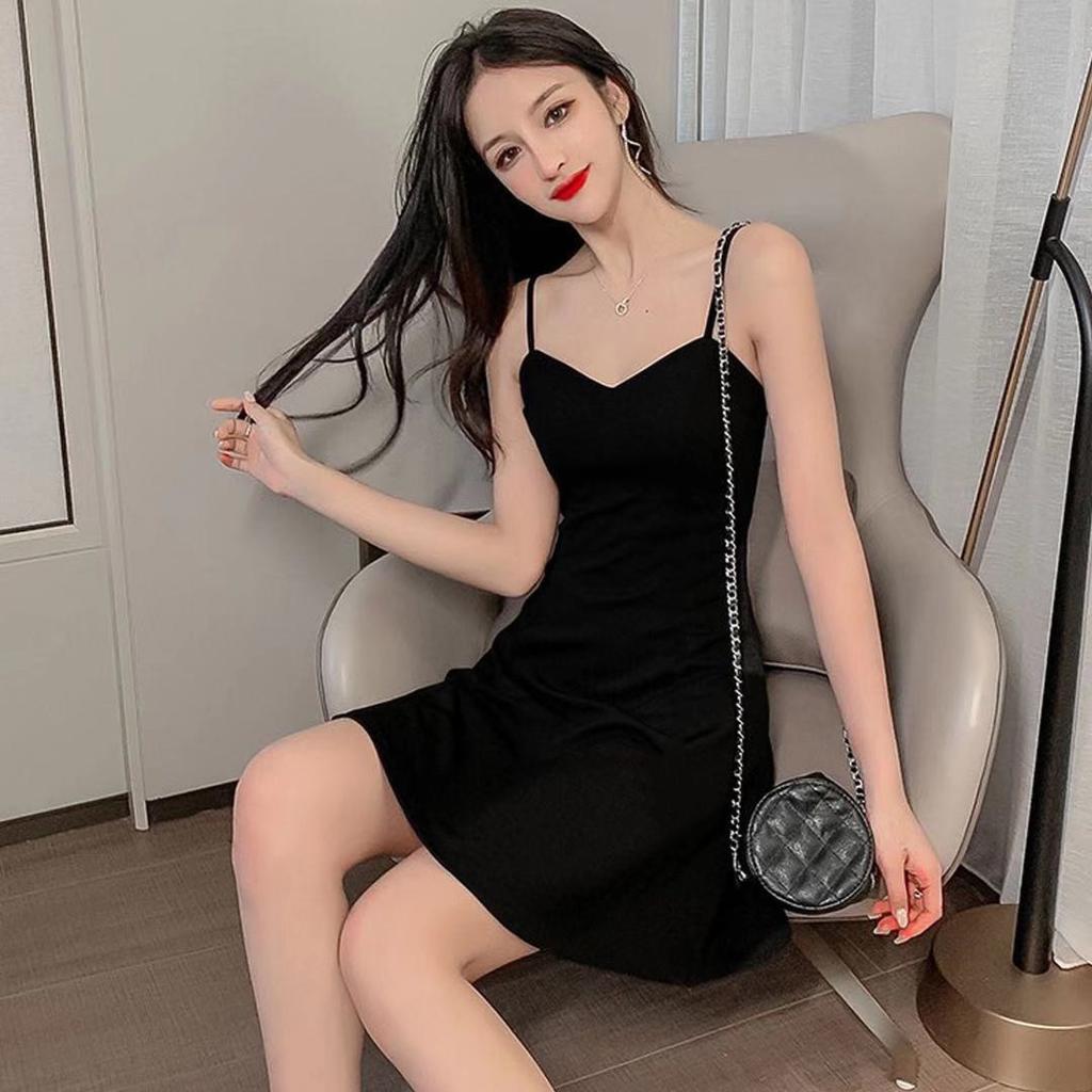 Black Sexy Pure Desire Wind Suspender Dress Women's Summer New Small Slim Hepburn Style a Word Short Skirt