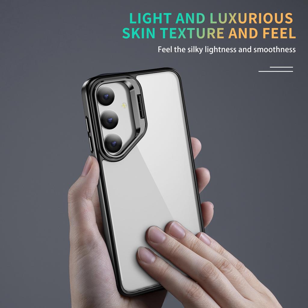 For Samsung Galaxy S25+ Case Lens Frame Kickstand TPU+Acrylic Protective Phone Cover