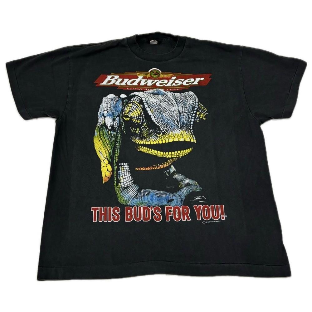 

Vintage Budweiser Chameleon Classic Logo This Buds For You 1998 Shirt REPRINT M