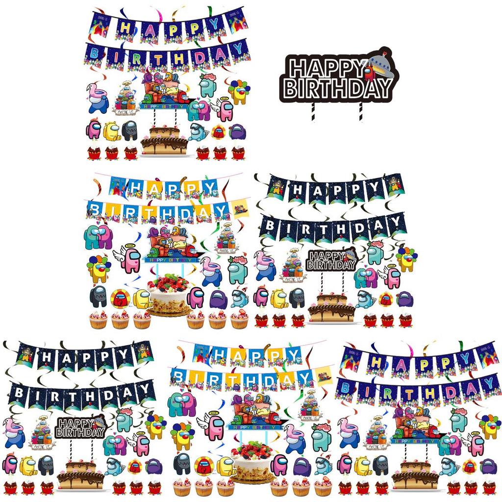 Suit Party Set Decoration Supplies Banner Cupcake Topper Alien Space