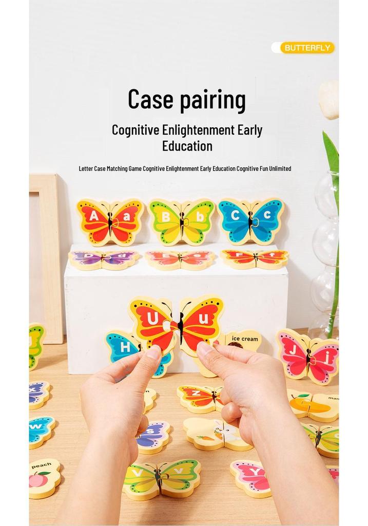 3D Butterfly Letter Matching Puzzle: Wooden Uppercase & Lowercase Recognition Toy for Children's Early Education