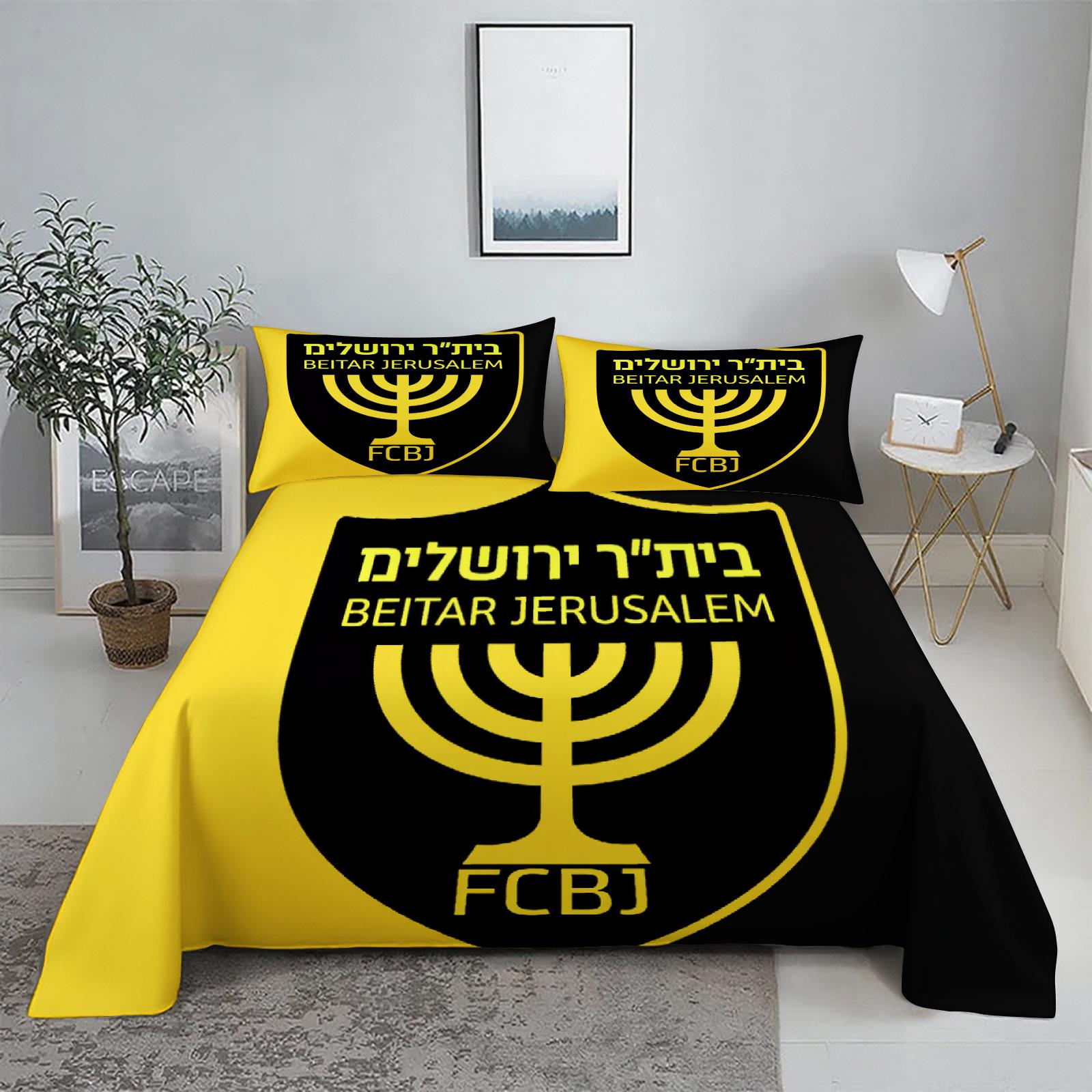 

3Pcs Fc Beitar Jerusalem Bedding Set Israel Football Bed Set Single Twin Queen King Size Full Set Bed Linen Bedding For Children EU Single(135*200cm)3pcs