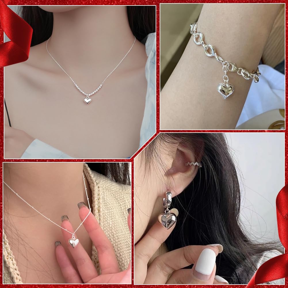 Beebeecraft 1 Box 925 Sterling Silver Charms Puffed Heart Charms 3D Love Dangle Pendants with Jump Rings for Jewellery Making Necklaces Bracelets DIY