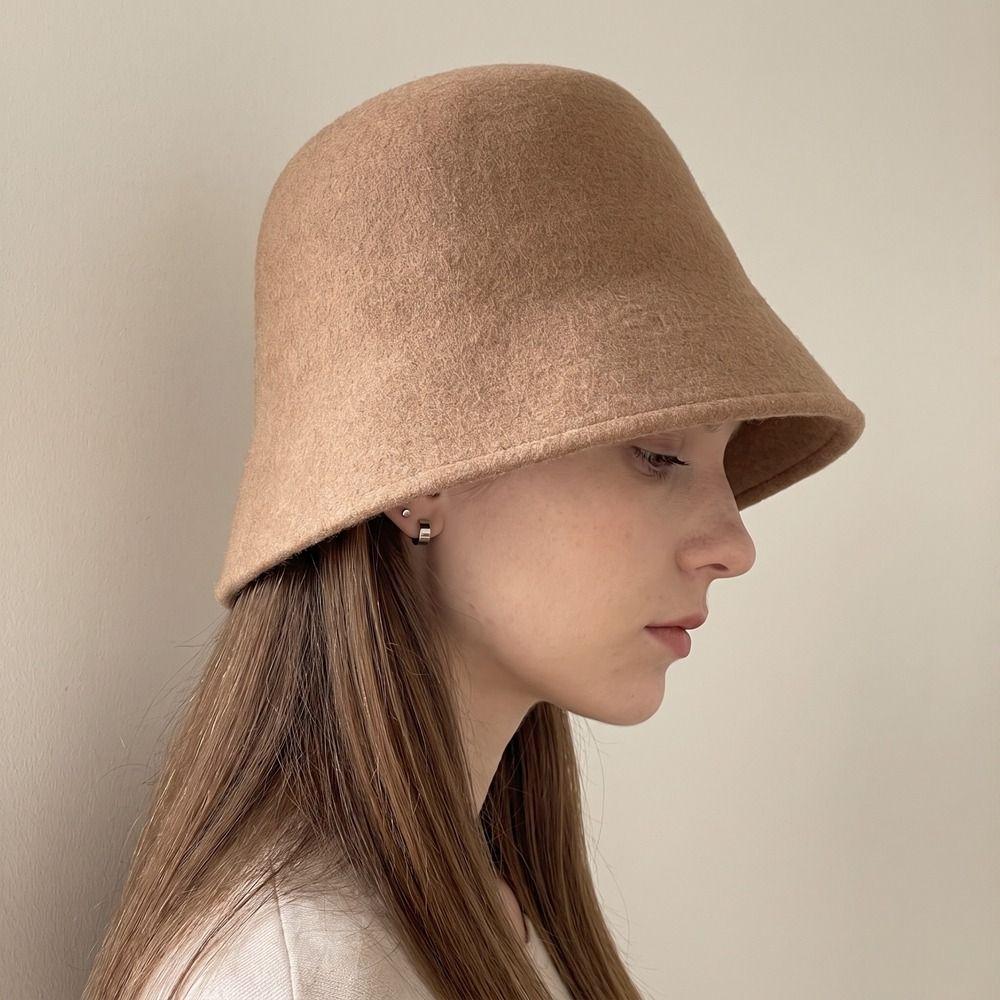 Solid Color Wool Fisherman Hat Warm Basin Hat Sweet Warm Bucket Hat  Girl
