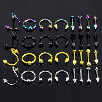 16Pcs/Set Stainless Steel Spiral Belly Tongue Bar Ring Eyebrow Piercing Jewelry