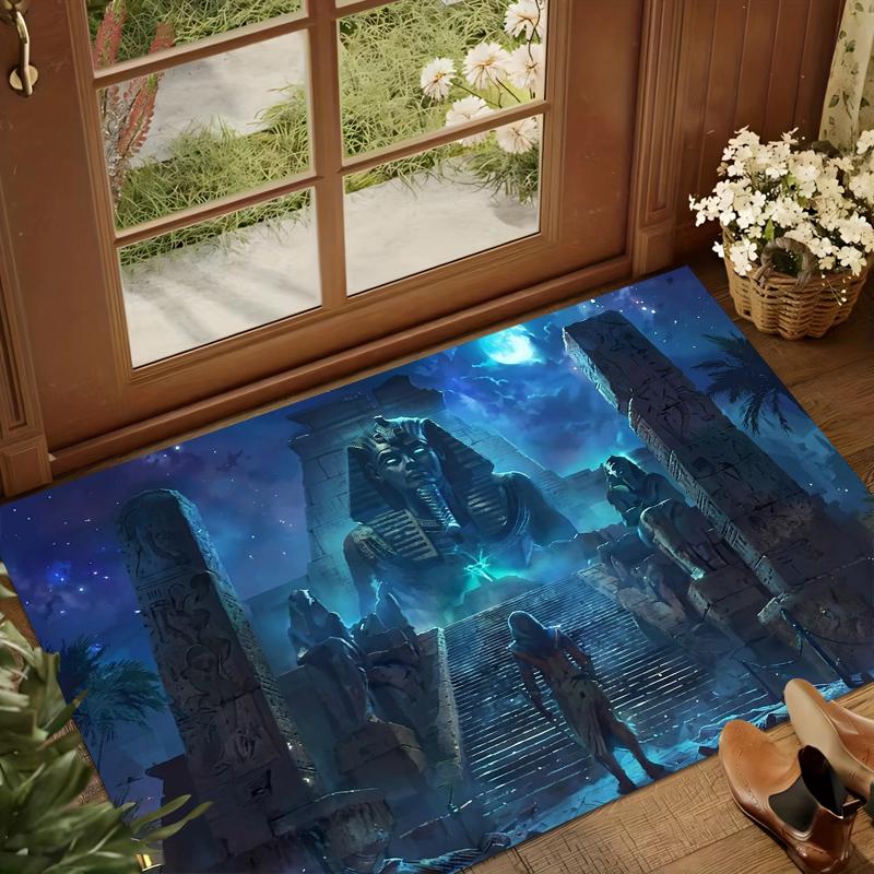 Mysterious Egyptian Entrance Rug Realistic Pharaoh Sphinx Carpet Non-slip Washable Floormat for Kidroom Bedroom Retro Minimalist