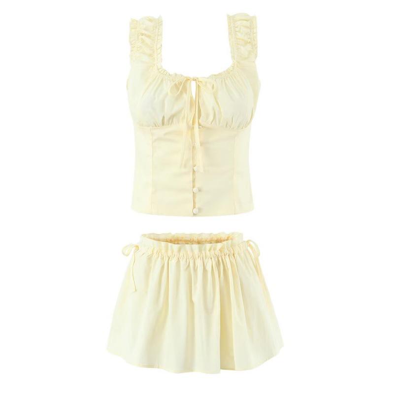 2026 European & American Sweet Floral Camisole and Low-Waist Skirt Set