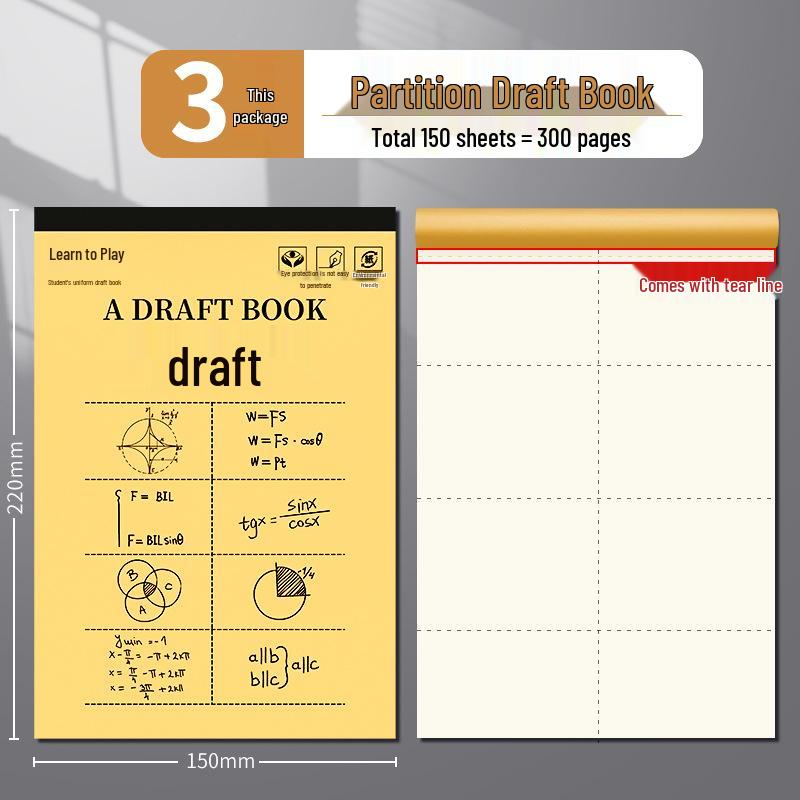 Partitioned Math Scratch Notebook for Students: Elementary To High School - Kraft Cover