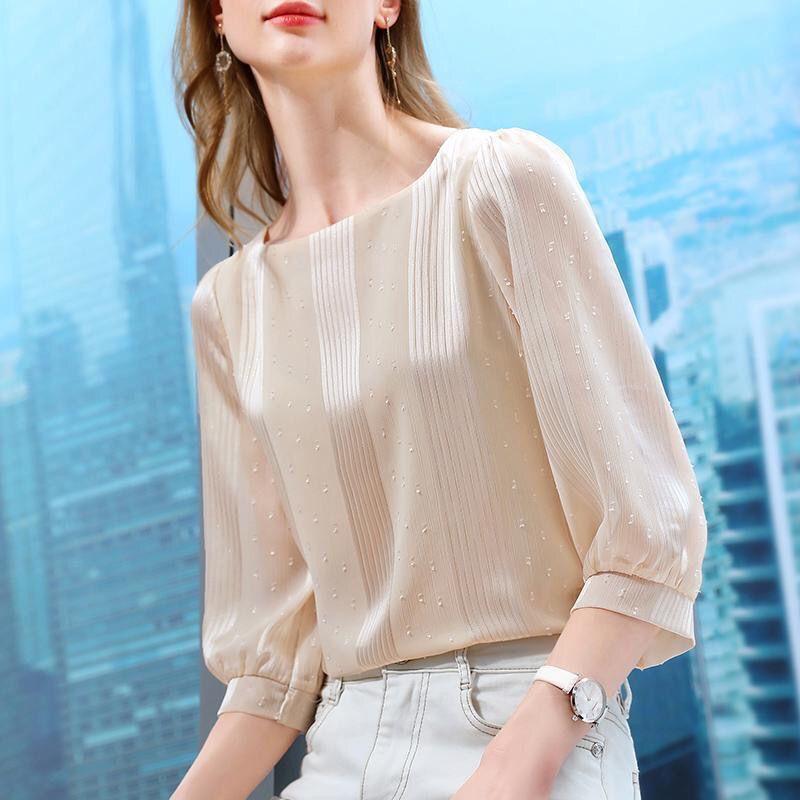 Chiffon Women's Spring Collection Women's Seven Quarter Sleeved Small Shirt French Square Collar Top