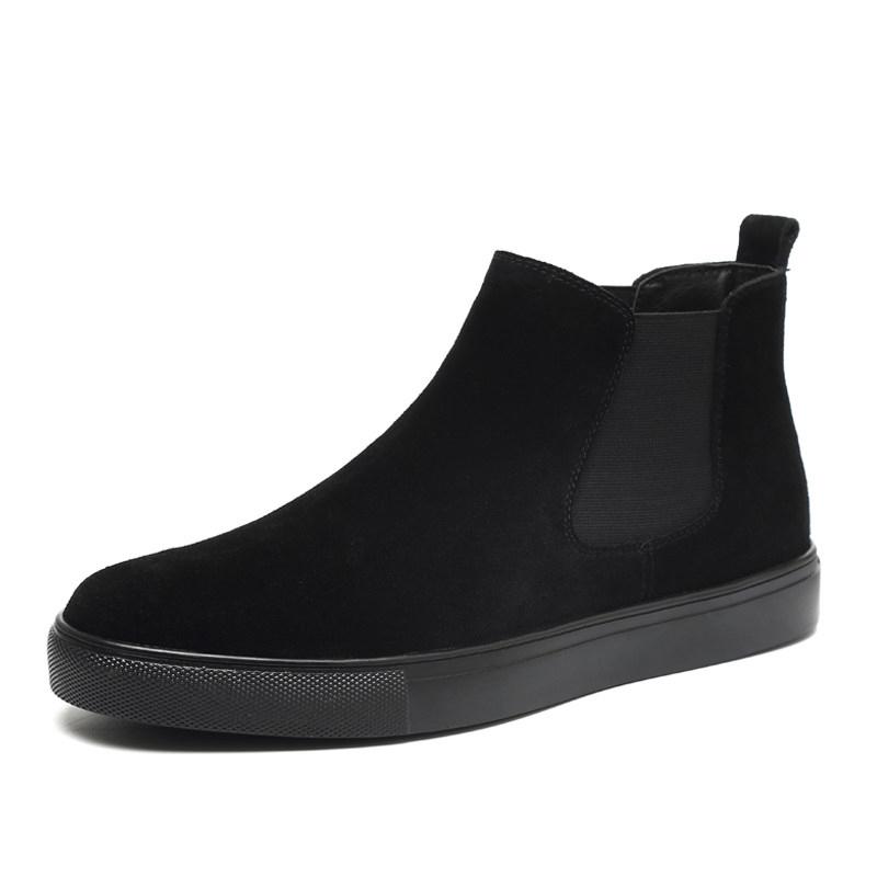 Übergröße Herren Casual Chelsea Boots Schwarz Tide Kuh Wildleder Flache Schuhe Herbst Winter Stiefel Party Bankett Knöchel Botas Hombre