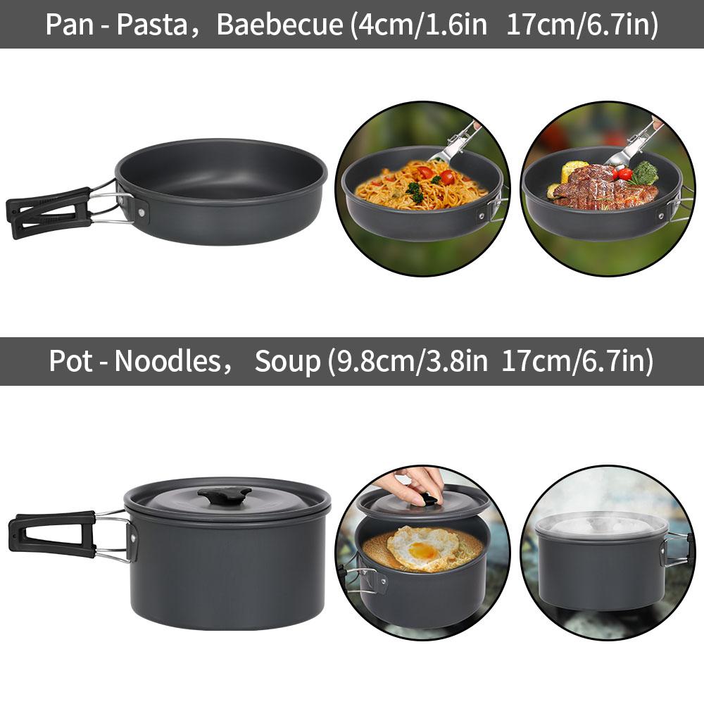 Camping Cookware Set Lightweight Portable Pan Kettle Cups Spoon Fork Cutter for Picnic Hiking Teapot Cookware Travel Cooking Set