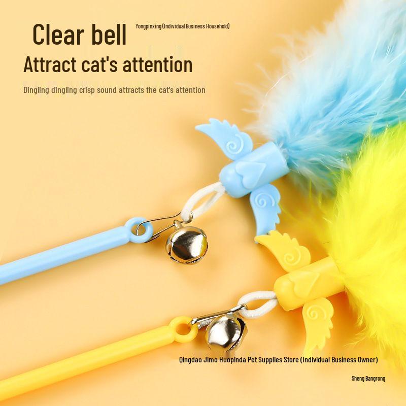 Fairy Cat Teaser Wand with Bell and Bite-Resistant Feather - Cat Toy Kitten Supplies, Free Shipping
