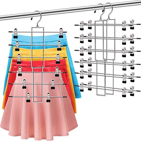 Multifunctional 6-Tier Pants Hanger with 8 Hooks & 10 Clips for Hats, Belts, and Underwear Storage