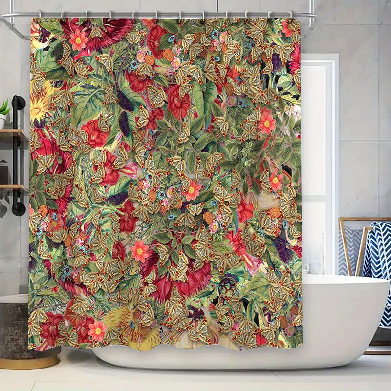 

Роскошная цветочная шторка для душа с бабочками, декор для ванной комнаты для дома, кухни, водонепроницаемая ткань красного, зеленого, розового, желтого цвета C 90x180cm