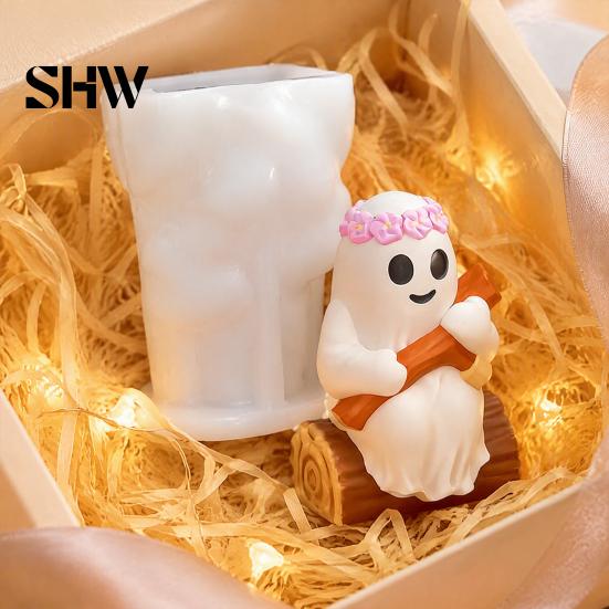 Cement Casting Form Halloween Ghost Figurine Silicone Mold, Holding Skull Gnome Ornament Easy Demoulding Mold DIY Release Reusable Candle Making Shape