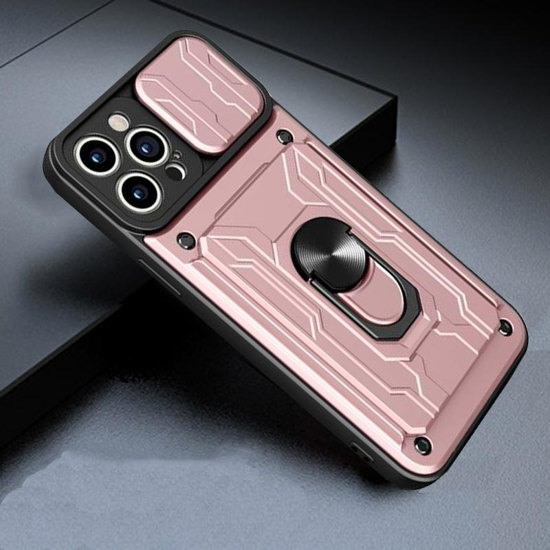 Multifunction Card Holder Slide Camera Case For iPhone 13 12 11 Pro Max X XR XS Max 6 8 7 Plus 13pro 12pro Shockproof Bumper Armor Ring Stand Cover