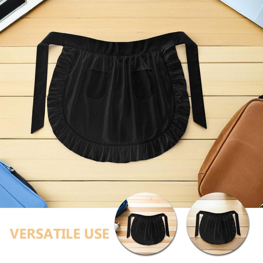 European Style White Maid Waist Apron Half Apron with 2 Pockets Soft Breathable for Kitchen Cooking Baking Serving