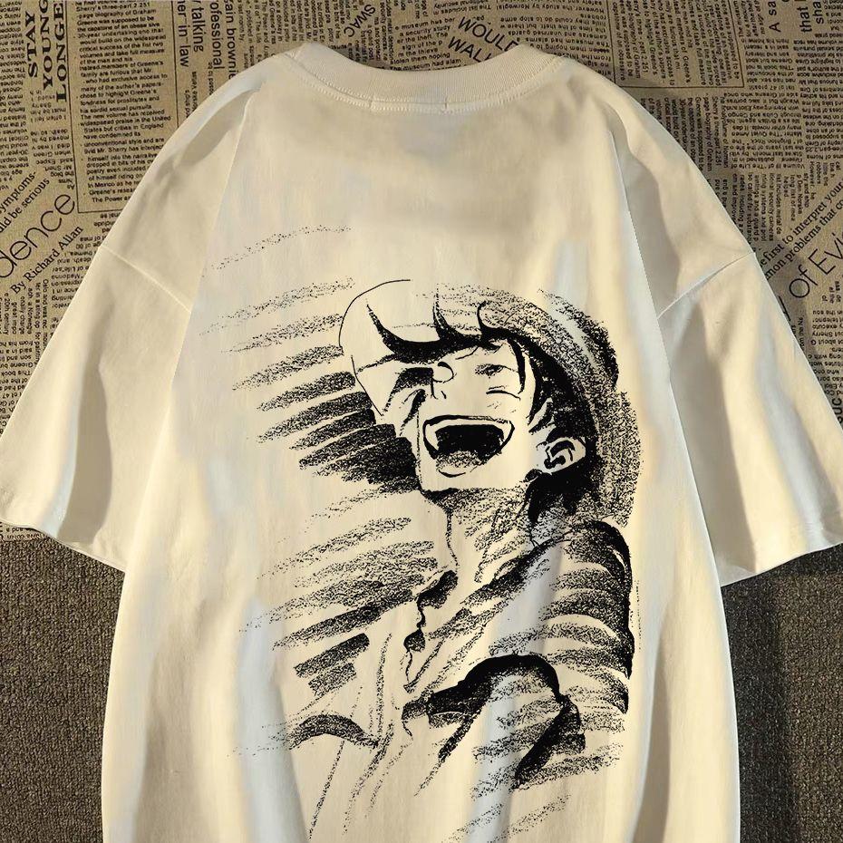 100 Cotton Shortsleeved Tshirt for Men and Women Same Style Nautical King Luffy Sketch Style Summer Loose Mens Clothing