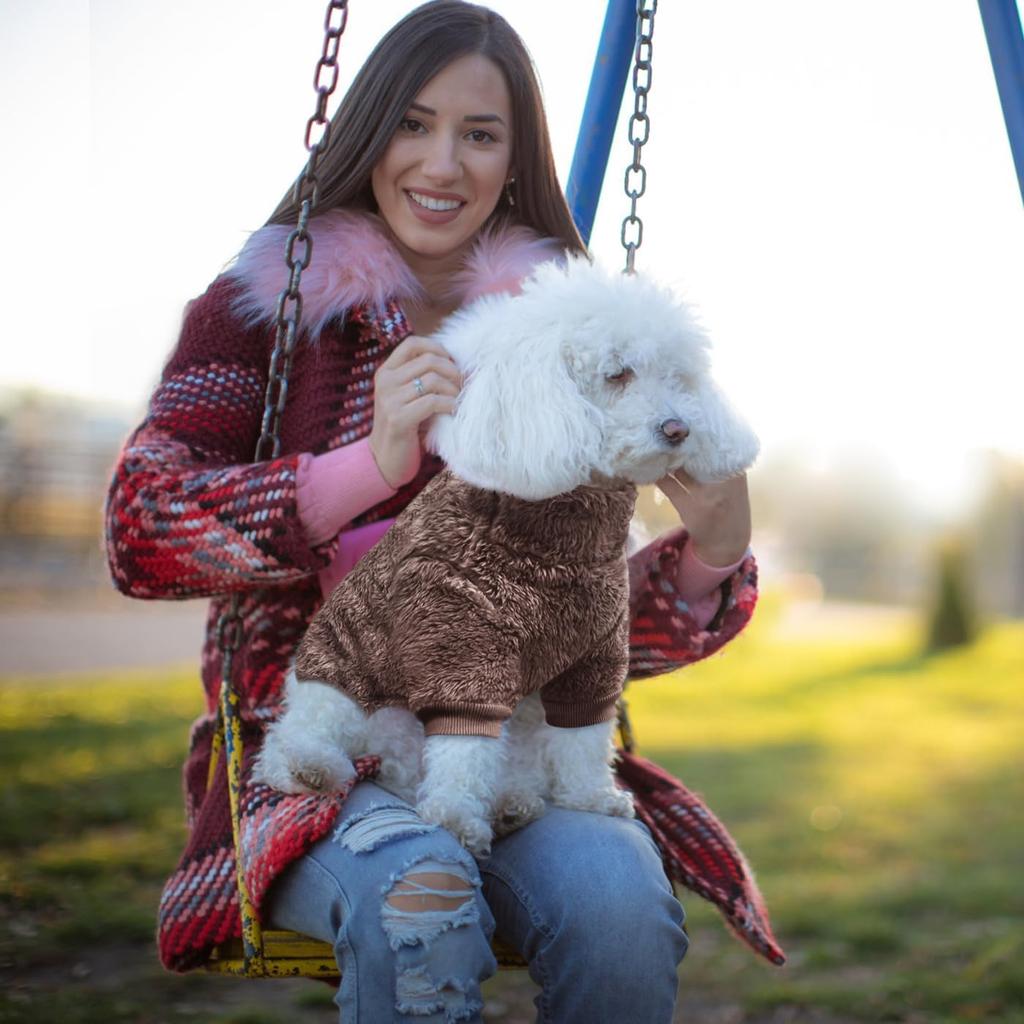 Idepet Velvet Dog Pajamas, Turtleneck Dog Sweater Fuzzy Plush Onesie Soft Cat Apparel Pet Clothes Winter Outfit Doggy Pjs Puppy Jumpsuit for Small