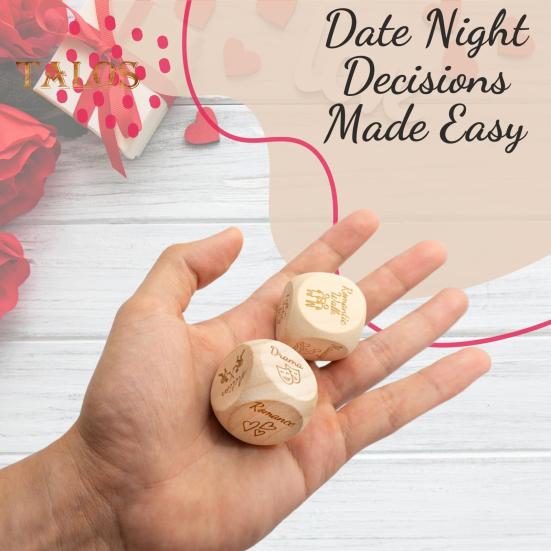 1 Set Decision Dice for Couples Wooden 5 Dices And Board Set Date Night Dice Food Dice for Valentine Day Bridal Shower Bachelorette Wedding Gift