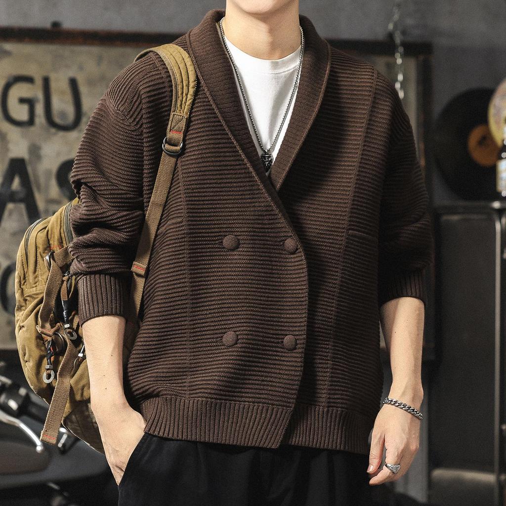 Men's Luxury Double-Breasted Thick Knit Cardigan - Autumn/Winter Loose Warm Sweater Coat