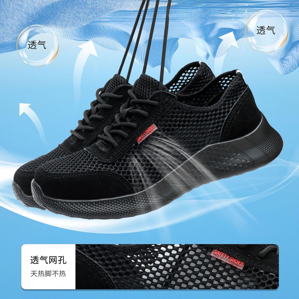 Fashion Breathable Men Work Shoes Summer Safety Shoes Lightweight Protective Sneakers Safety Steel Toe Shoes Men Puncture-Proof Boots