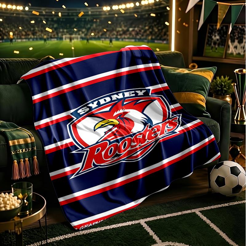 Sydney Roosters Team Spirit Blanket Flannel Throw for Sofa, Indoor, Camping, Living Room, Office, Chair, And Bed Soft Birthday Gift