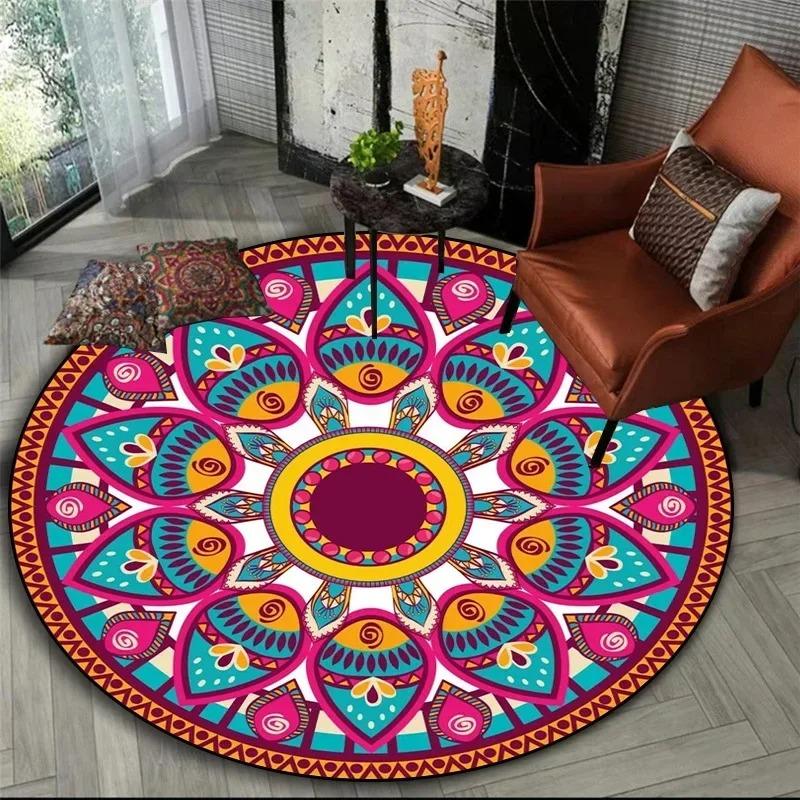 Bohemian Mandala Round Bedside Rug For Hanging Basket Computer Chair Floor Mat Meditation Yoga Mat Home Decoration