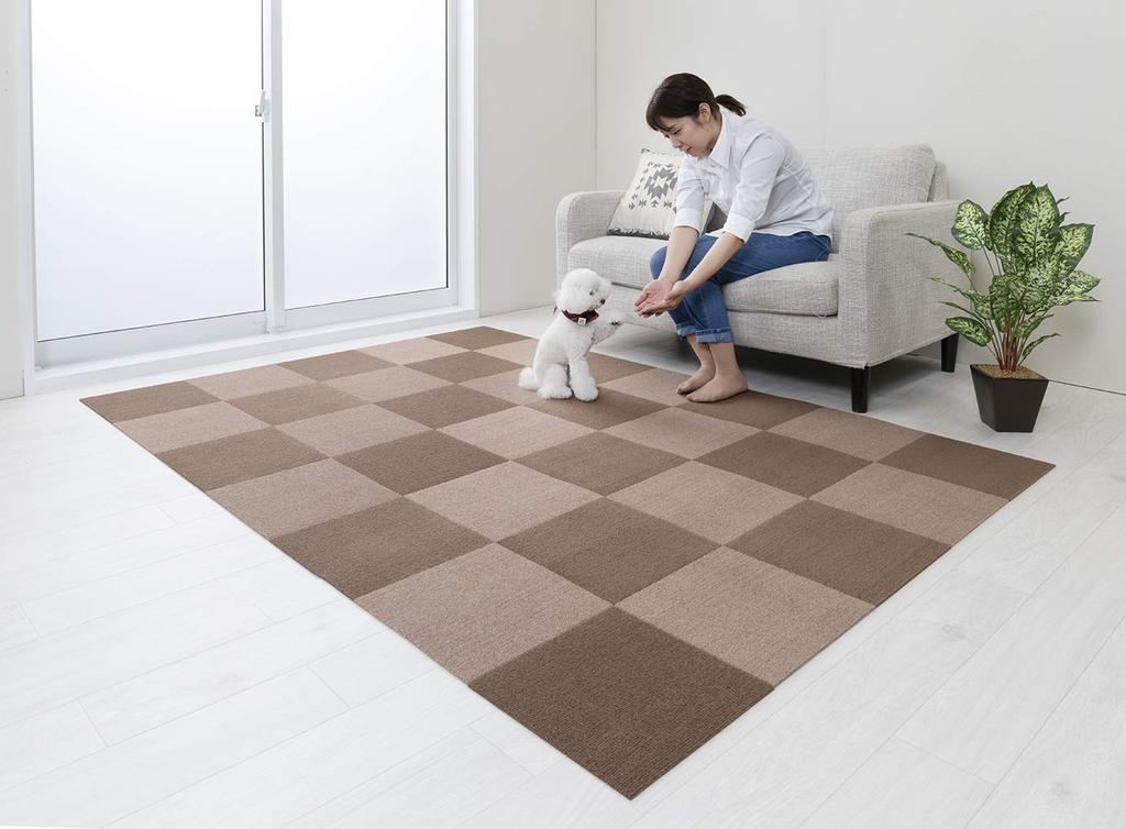 Sanko Joint Premium 9 Just Place and In Water Can Be Cut with Non-Slip Mat, Anti-Allergen Mat, Pieces, Brown, Carpet, Stick, KV-82 [Made Japan,