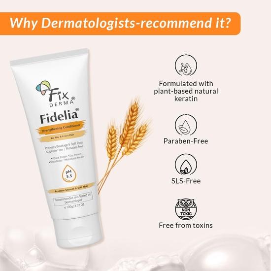 Fixderma Fidelia Stärkender Conditioner mit Sheabutter und Weizenprotein für krauses und trockenes Haar | Haarspülung – 100 g (Packung mit 1)