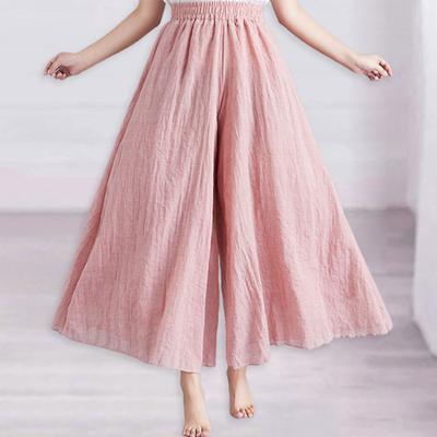 Women Casual Culottes Elastic High Waist Solid Color Wide Leg Pants Oversized Skirt Pants Streetwear