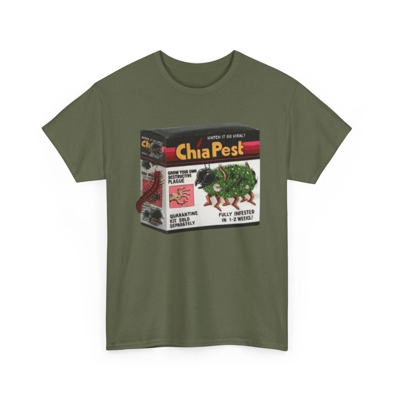 Wacky Packages Chia Pest Printed T shirt Funny Chia Pet Parody Collectible L