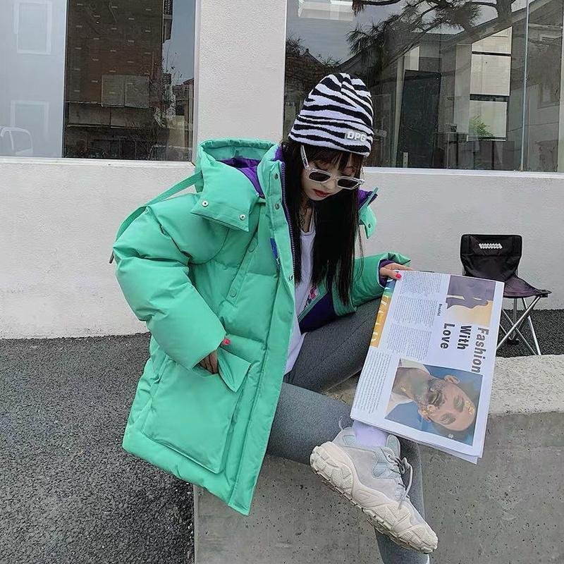 Women's Vertical Collar Down Jacket In Autumn And Winter Medium Length Thickened Loose Jacket Work Clothes Hooded White Duck Down Coat
