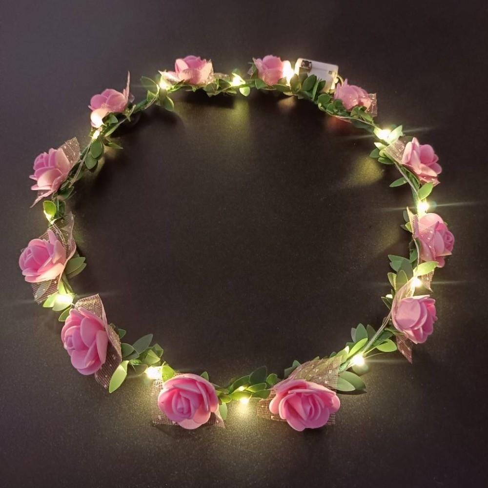 Ghirlanda di Fiori Artificiali Regolabile Fiore di Rosa Ghirlanda di Fiori Fascia con Luce LED Abbigliamento per Festival