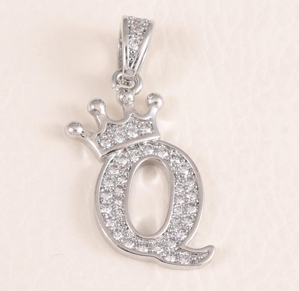 Gold-Plated Crown Rhinestone Letter Pendant Necklace
