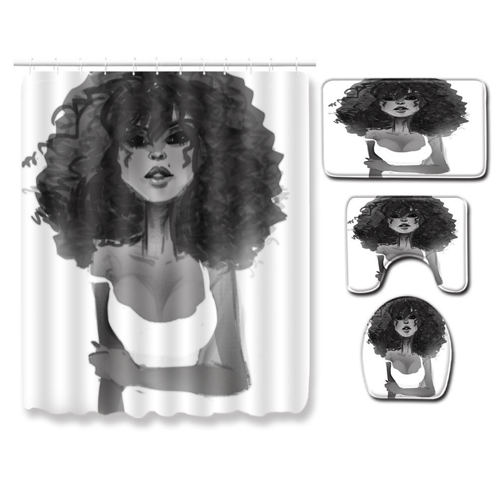 African American Women'S Bathroom Non-Slip Floor Mat, Shower Curtain Combination Carpet, European And American Style Explosion Woman