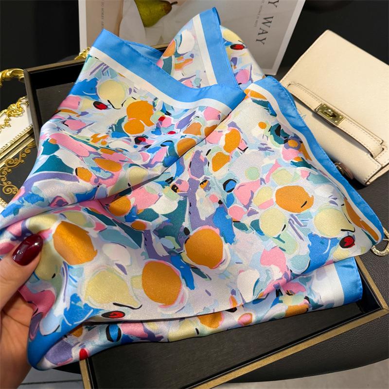 2025 New Luxury Fashion Print 70*70cm Square Scarf Women Soft Satin Hairband Neckerchief Tie Female Headband Foulard Bag Ribbon
