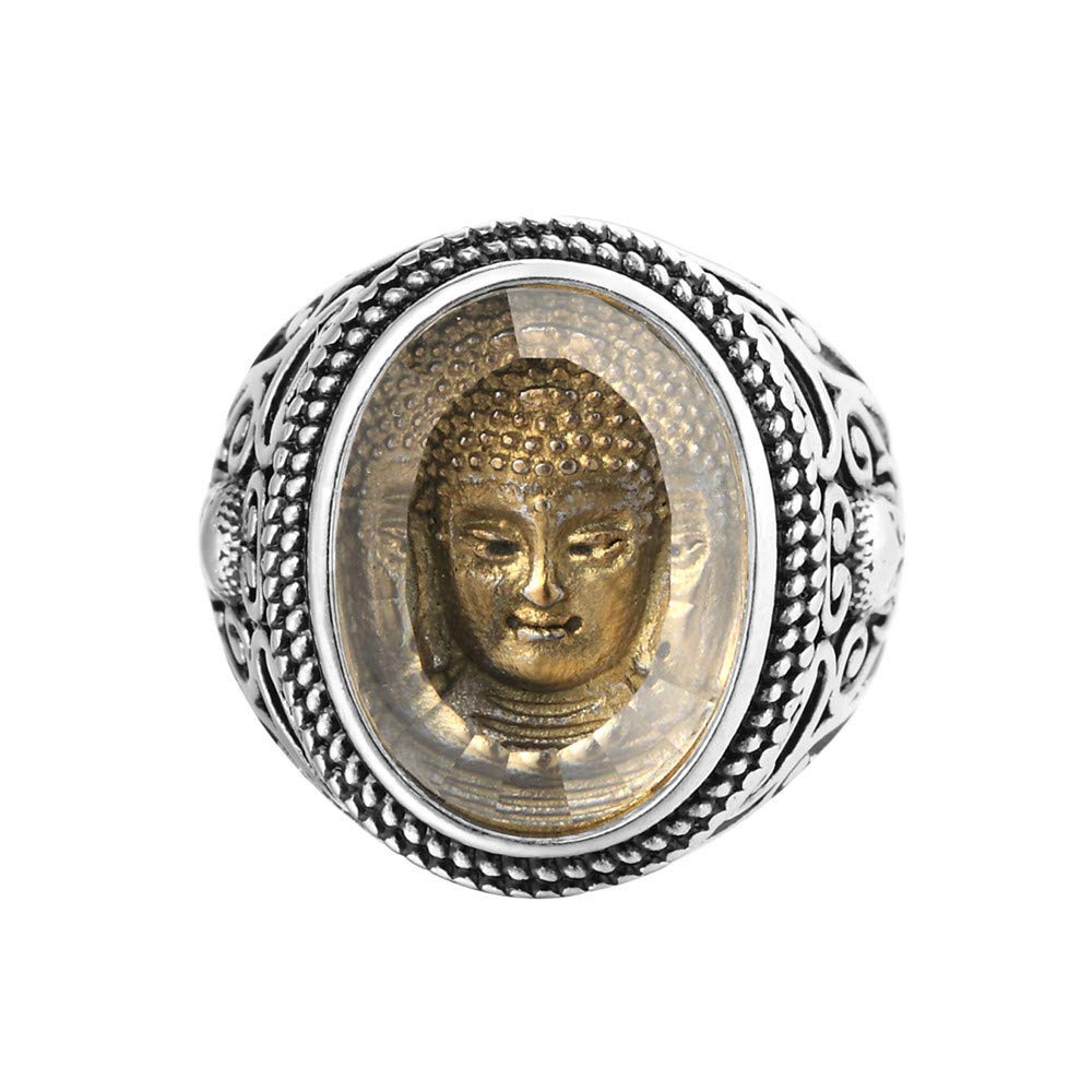 Rockyu Silver Stainless Steel Buddha Statue Seal Unique Religious Protection from Good Amulet Christmas Fashion Accessory Men's Ring, Ring, Ring,