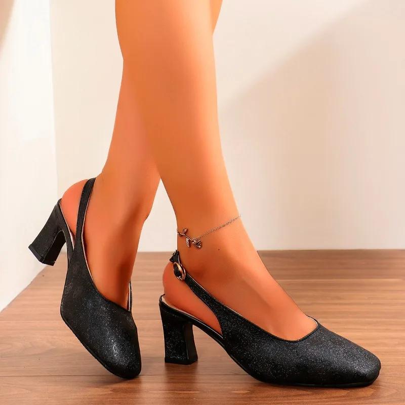 

Дизайнерский бренд модной обуви, женские босоножки на высоком каблуке, лето 2025, новая модель, туфли-лодочки с квадратным носком, женские босоножки на каблуке большого размера, туфли для вечеринки на блочном каблуке 43 чёрный