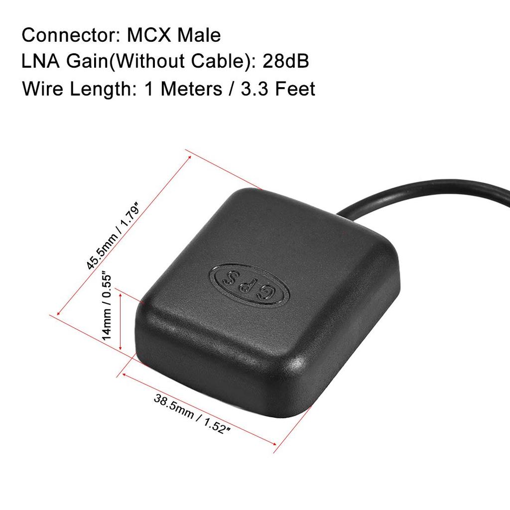 uxcell GPS Active Antenna MCX Plug 28dB Antenna Connector Cable with Magnetic Mount 1M Wire