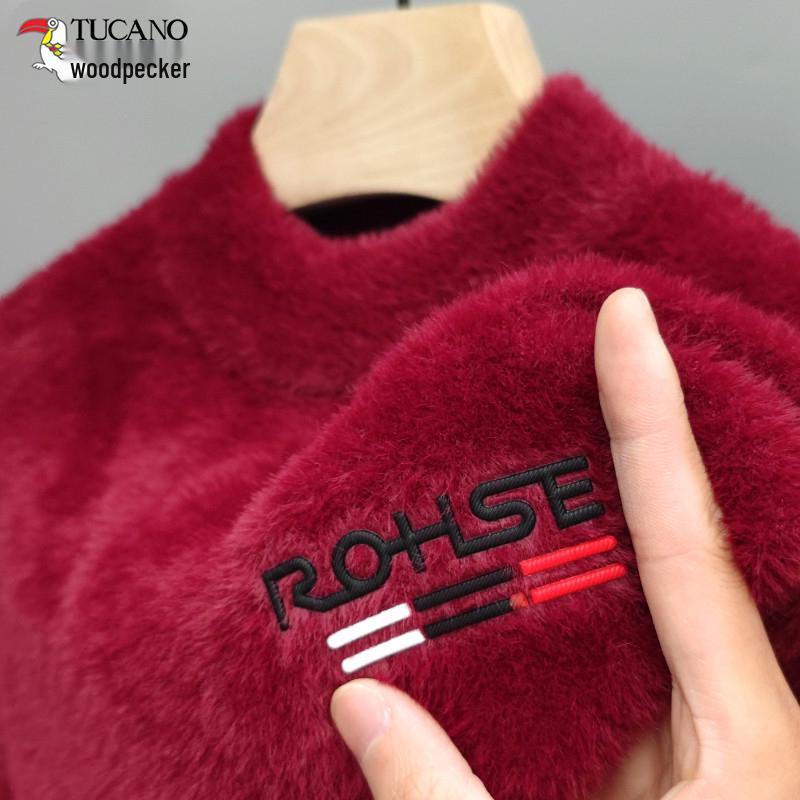 

Men s Woodpecker Mink Velvet Sweater, Thickened Half-High Collar, Winter 2024 Warm Knit Base Layer. 2XL for 140–155 jin