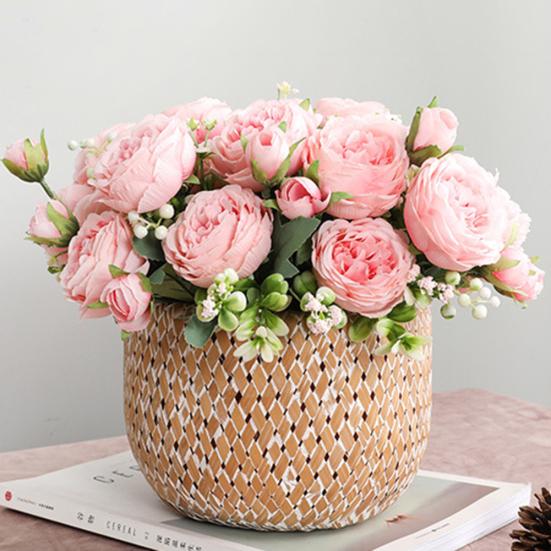 1 Stück 5-köpfige künstliche Stoffrose für Zuhause, Party, Braut, Zuhause, Hochzeit, Tischdekoration