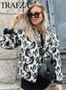 Autumn Retro Women's Fashion Loose Long Sleeve Printed Cotton-Padded Jacket