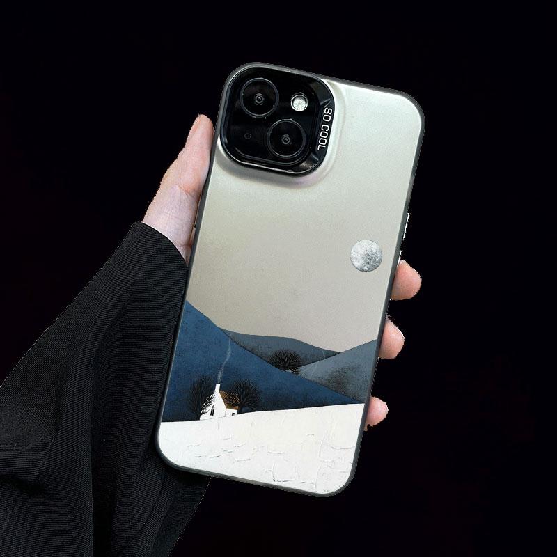 Mountain Landscape Cottage Minimalist Style Painting Phone Case For IPhone 16 15 Plus 16 15 14 13 12 11 Pro Max Mini Laser Cover